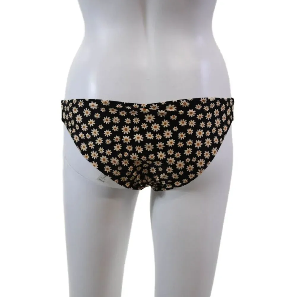 Madewell Womens Stretch Floral Print Pull On Bikini Bottoms Black Size XS